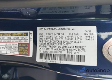 2020 Acura Rdx Technology Package from USA, damaged, VIN 5J8TC1H53LL003702